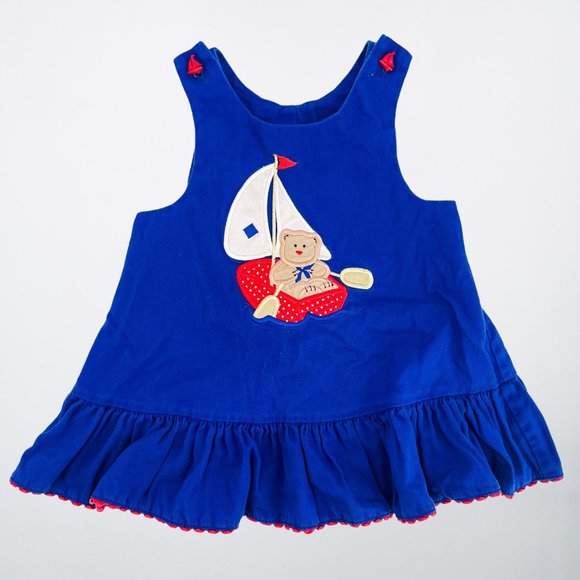 Vintage Blue Textured Novelty Bear on a Boat Ruffle Dress - 4T - Picture 3 of 7